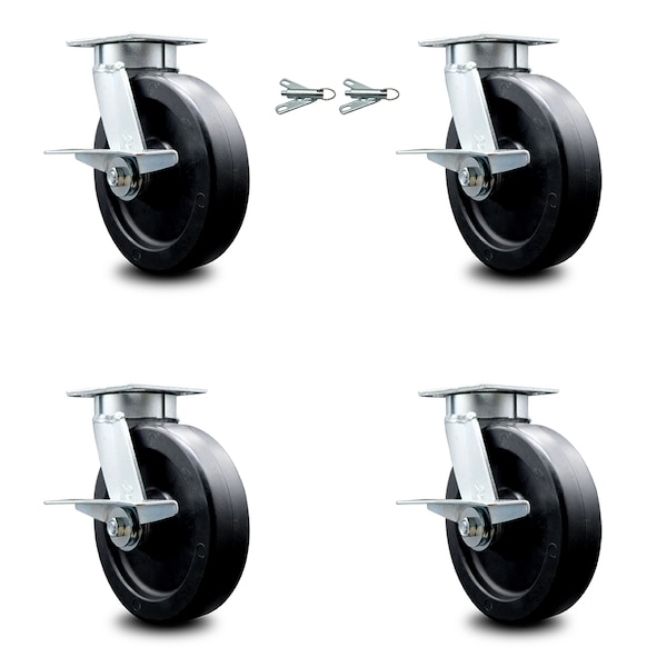 Service Caster 8 Inch Kingpinless Polyolefin Wheel Caster Brakes 2 Swivel Locks SCC, 4PK SCC-KP30S820-POR-SLB-BSL-2-SLB-2 - main